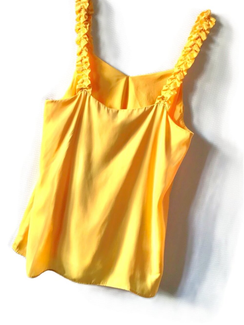 NEW Yellow Gold Silk Tank Blouse Ruffled Shoulders Fully Lined Size Medium NWT - Picture 3 of 13